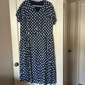 Eshakti 3X 26 Blue Polka Dot Peter Pan Collar Shirtdress Cotton